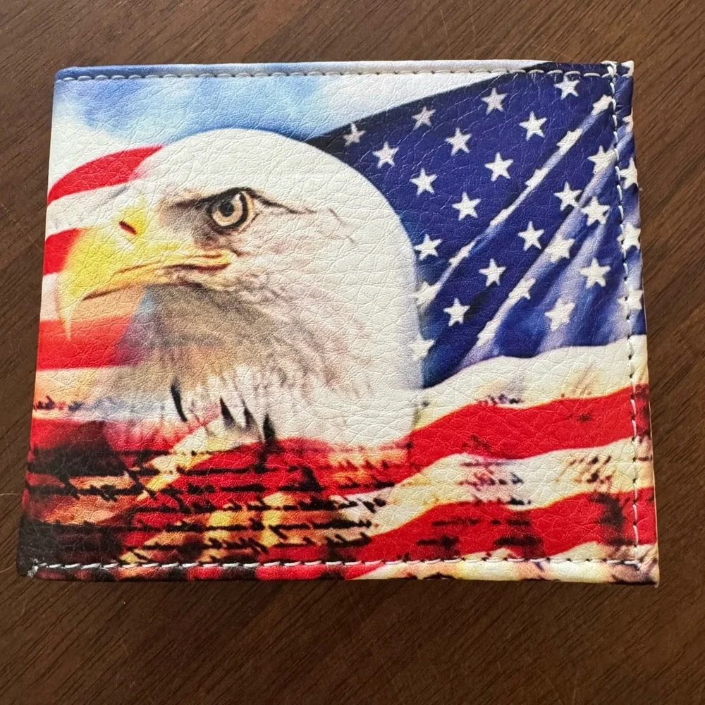 American Flag Eagle Vegan Leather Bifold Wallet NIB